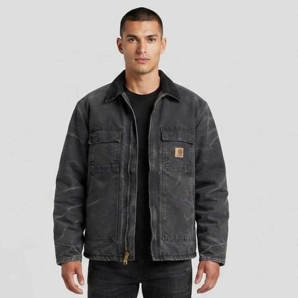 VTG Carhartt Workwear Duck Canvas Quilted Lined Barn Coat Men Large Tall C26 Blk